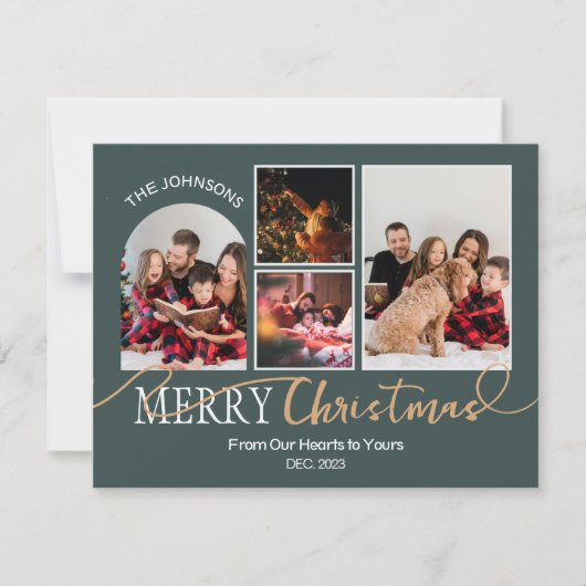 Forest Green Gold Script Weihnachten Moderne Colla (Vorderseite)