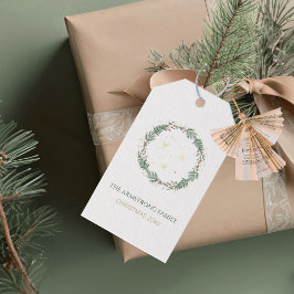 Forest Green Gold Stars Christmas Family Name Geschenkanhänger