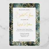 Forest Green Gold Tropical Blätter Brautparty Folieneinladung (Vorderseite)