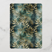 Forest Green Gold Tropical Blätter Brautparty Folieneinladung (Rückseite)
