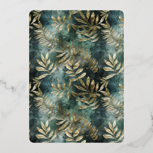 Forest Green Gold Tropical Blätter Brautparty Folieneinladung (Rückseite)