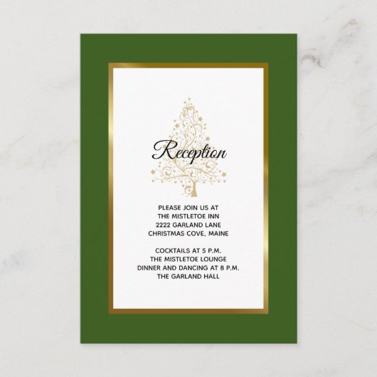 Forest Green Gold Weihnachtsbaum Hochzeit Empfang Begleitkarte (Vorderseite)