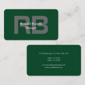 Forest Green Gray Bold Monogram Stilvoll modern Visitenkarte (Vorne/Hinten)