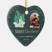 Forest Green Heart Shape Family Foto Ornament (Rechts)