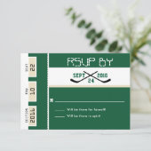 Forest Green Hockey Ticket Hochzeit RSVP Karte (Stehend Vorderseite)
