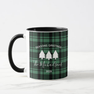 Forest Green Holiday Kariert Monogram Name Coffee Tasse