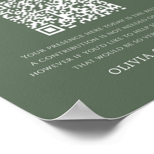Forest Green Honeymoon Fund QR Code Wedding Sign Poster (Ecke)