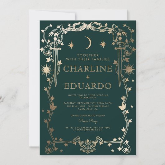 Forest Green Ivy Ornament Hochzeit Einladung (Vorderseite)