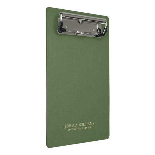 Forest Green Linen Texture Image Gold frame Mini Klemmbrett (Schrägansicht)