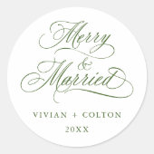 Forest Green Merry & Verheiratet New Weds Weihnach Runder Aufkleber (Vorderseite)