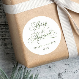 Forest Green Merry & Verheiratet New Weds Weihnach Runder Aufkleber