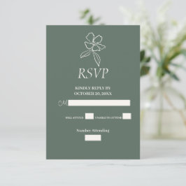 Forest Green Minimal Blumenhochzeit RSVP Karte