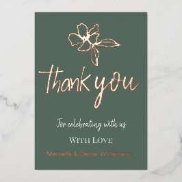 Forest Green Minimal Blumenhochzeit Vielen Dank Folieneinladung