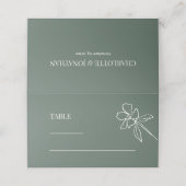 Forest Green Minimal Floral Wedding Platzkarte (Außenseite Aufgefaltet)
