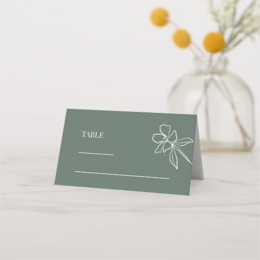 Forest Green Minimal Floral Wedding Platzkarte (Vorderseite)