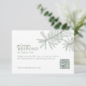 Forest Green Minimalistisch Botanic QR Code RSVP Karte (Stehend Vorderseite)