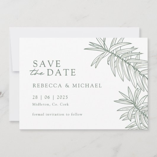 Forest Green Minimalistisch Botanic Save the Date (Vorderseite)