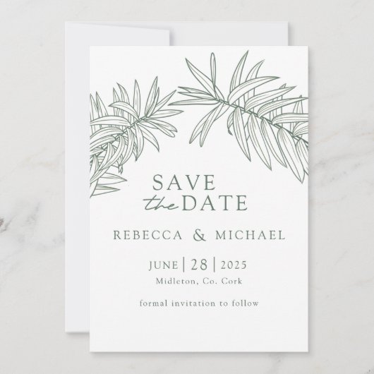 Forest Green Minimalistisch botanisch Save The Date (Vorderseite)