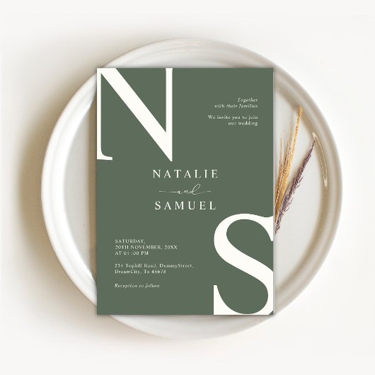 Forest Green Minimalistisch Elegant Bold Initial W Einladung
