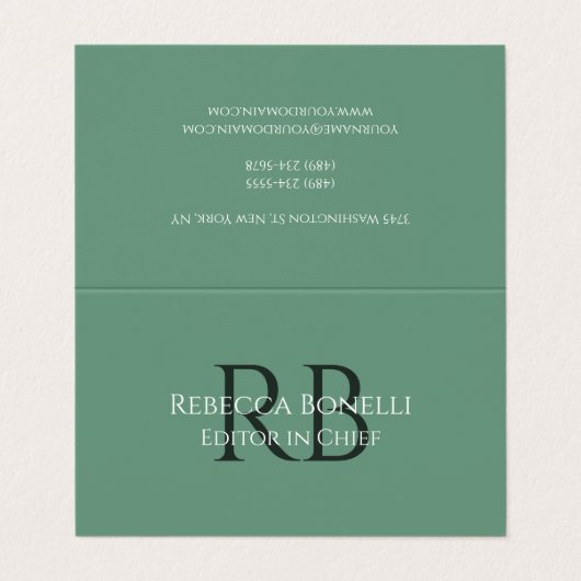 Forest Green Minimalistisch Monogram Editor in Chi Visitenkarten (Außenseite Aufgefaltet)