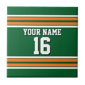 Forest Green mit Orange White Stripes Team Jersey Fliese