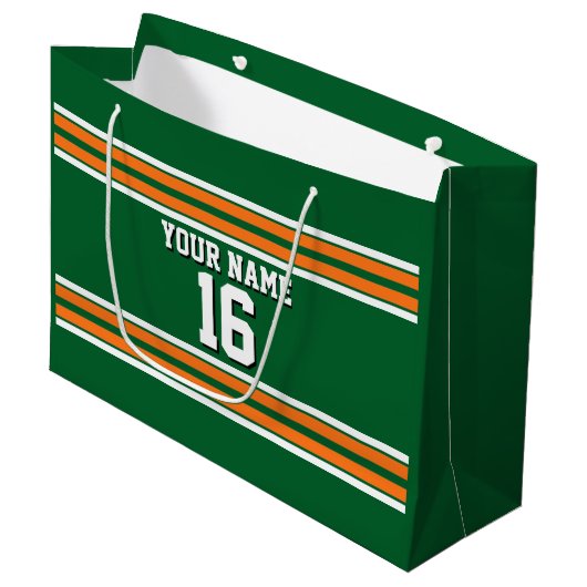 Forest Green mit Orange White Stripes Team Jersey Große Geschenktüte (Vorderseite Schrägansicht)