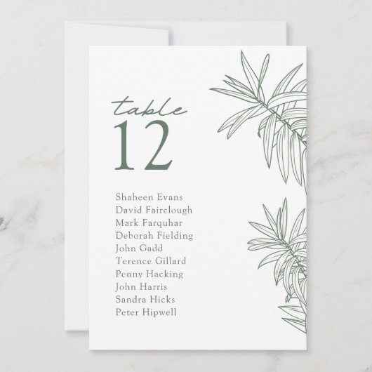 Forest Green Modern Botanical Table Sitzkarte (Vorderseite)