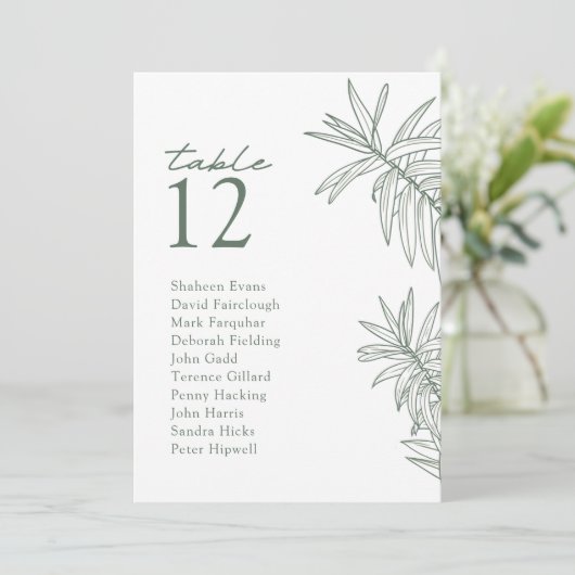 Forest Green Modern Botanical Table Sitzkarte (Stehend Vorderseite)