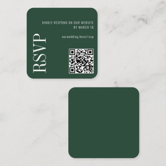 Forest Green Modern Custom QR Code Wedding RSVP Begleitkarte (Vorne/Hinten)