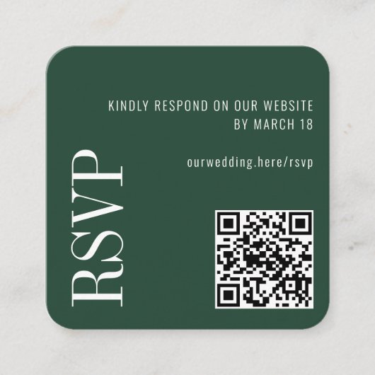 Forest Green Modern Custom QR Code Wedding RSVP Begleitkarte (Vorderseite)