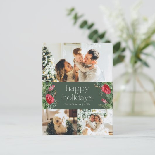 Forest Green Moderne botanische 3-Foto-Ferien Postkarte (Stehend Vorderseite)