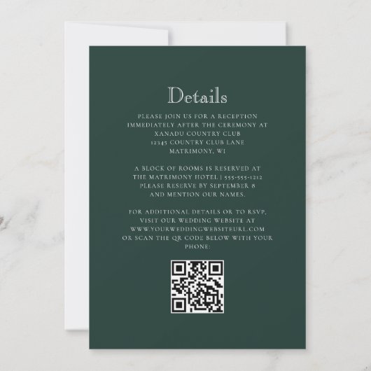 Forest Green Monogram Crest QR Code Wedding Einladung (Rückseite)
