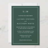 Forest Green Monogram Simple Wedding Einladung (Vorderseite)