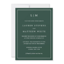 Forest Green Monogram Simple Wedding
