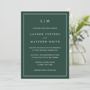 Forest Green Monogram Simple Wedding Einladung