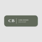 Forest Green Monogram Stilvolle Trendy Modern Namensschild (Vorderseite)