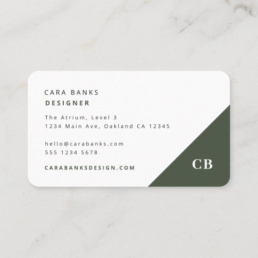 Forest Green Monogram Stilvolle Trendy Modern Visitenkarte (Rückseite)