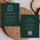 Forest Green Monogram Wappen QR Code Hochzeit