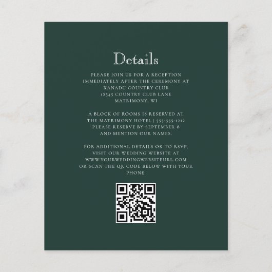 Forest Green Monogram Wappen QR Code Hochzeit (Rückseite)