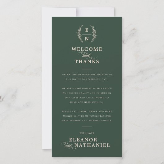 Forest Green Monogram Welcome & Danke Wedding (Vorderseite)