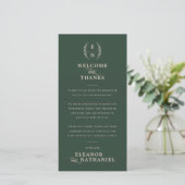 Forest Green Monogram Welcome & Danke Wedding (Stehend Vorderseite)