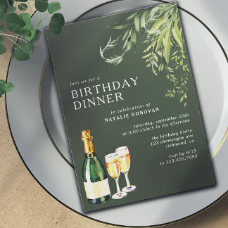 Forest Green Moss Moderner Champagner Geburtstagse Einladung
