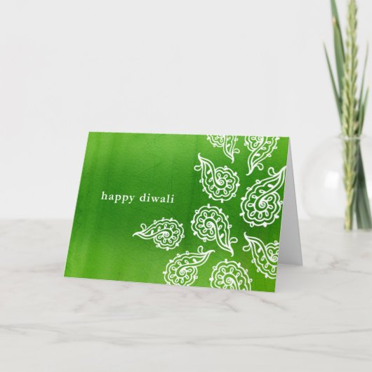 Forest Green Paisleys Diwali Card Karte (Vorderseite)