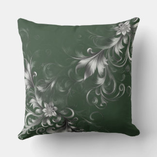 Forest Green Pillow with Elegant Silver Accents Kissen