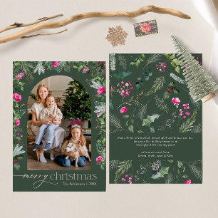 Forest Green Pink Botanical Foliage Arch 1 Foto Feiertagskarte