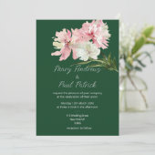 Forest green pink white floral peony Hochzeit Einladung (Stehend Vorderseite)