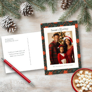 Forest Green Poinsettia Holiday Foto Postkarte