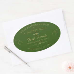 Forest Green Product Labels Gold Ornaments Hearts Ovaler Aufkleber
