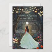 Forest Green Quinceañera 15 Anos Blume Gold Einladung (Vorderseite)