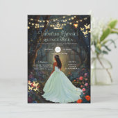 Forest Green Quinceañera 15 Anos Blume Gold Einladung (Stehend Vorderseite)